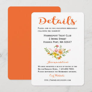 Floral Wedding Details Orange Lily Flowers Pink Invitation