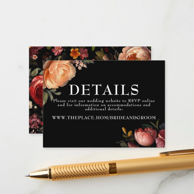 Floral Wedding Details Small Enclosure Card (Front/Back In Situ)