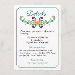 Floral Wedding Directions Green Pink Flowers Boho Enclosure Card