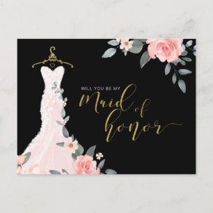 Floral Wedding Dress Will You Be Maid of Honour Invitation Postcard
