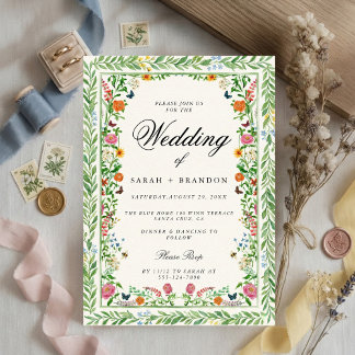 Floral Wedding Elegant Botanical Border Vintage Invitation