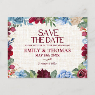 Floral Wedding, Elegant Burgundy Romantic Announcement Postcard