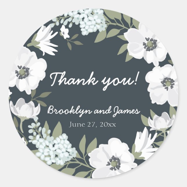 Floral Wedding Favour Stickers Round With Wreath (Front)