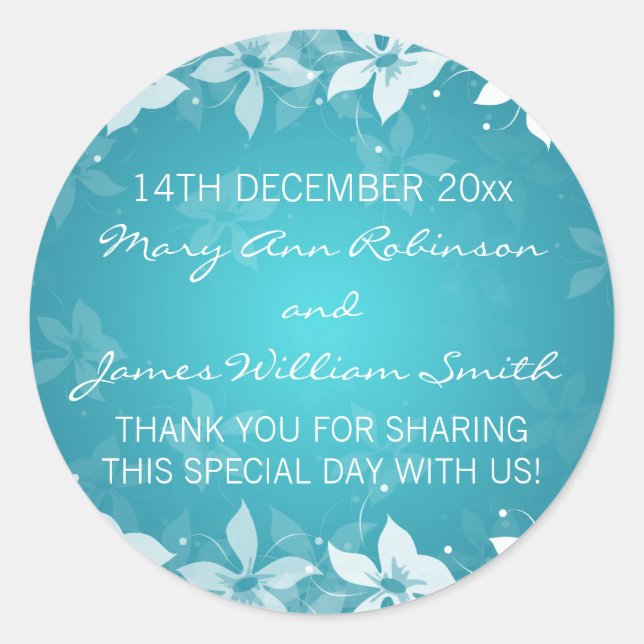 Floral Wedding Favour Tag Exotic Blooms Blue (Front)