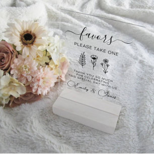 Floral Wedding Favours Table Sign, Party Favours  Acrylic Sign