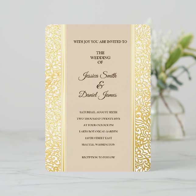 Floral Wedding  Foil Invitation (Standing Front)