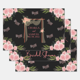 Floral Wedding Gate Bridal Shower Black Wrapping Paper Sheet