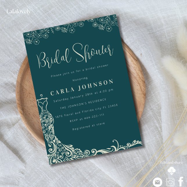 Floral wedding gown bridal shower  invitation (Creator Uploaded)