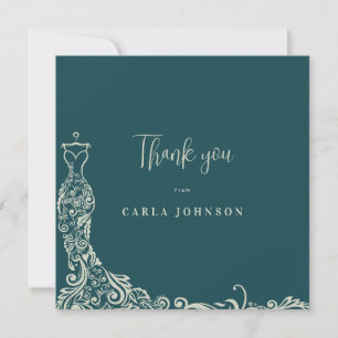 Floral wedding gown bridal shower thank you card