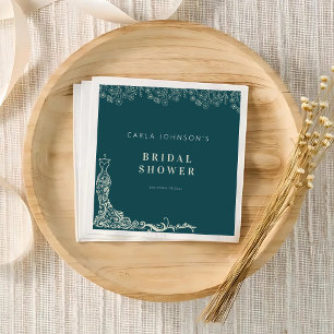 Floral wedding gown bridal shower welcome sign  napkin