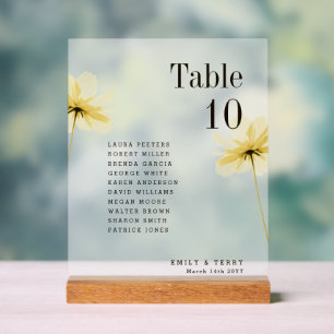 Floral Wedding Guest Names Table Number Frosted Acrylic Sign