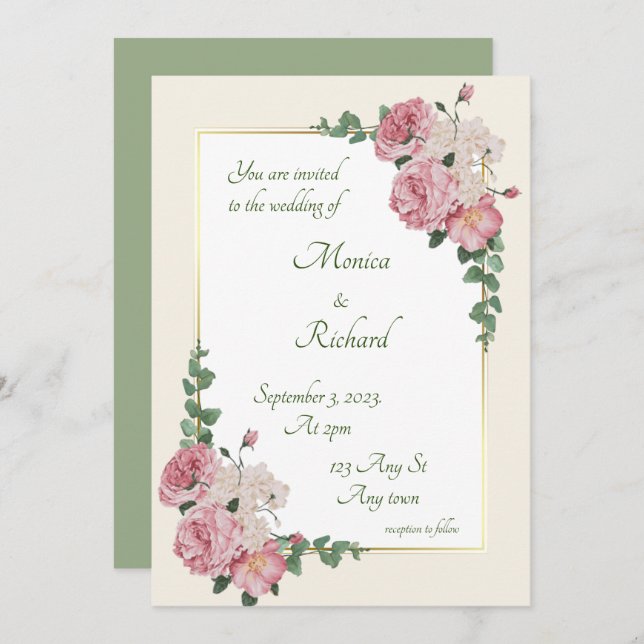 Floral wedding invitation  (Front/Back)
