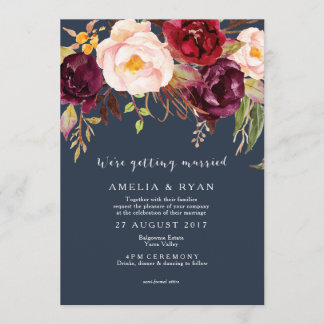 Floral Wedding Invitation Burgundy Navy