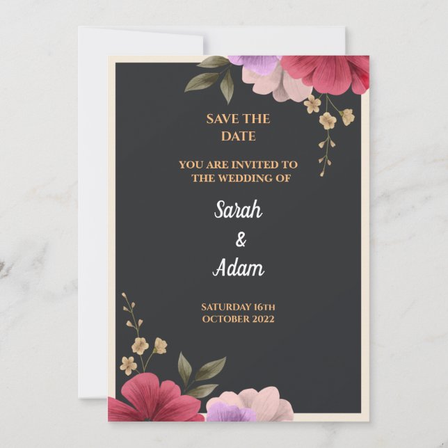 Floral wedding invitation card (Back)