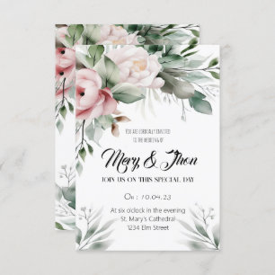 Floral Wedding Invitation Green Tones