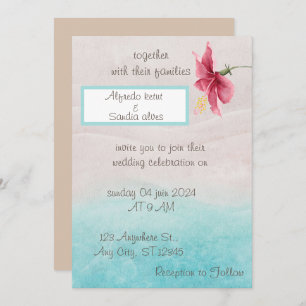 floral Wedding invitation in beige and bleu 