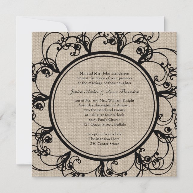 Floral Wedding Invitation on burlap (Front)