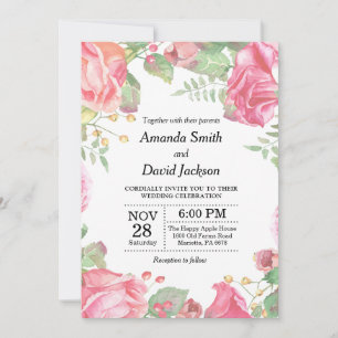 Floral Wedding Invitation Pink Watercolor Floral