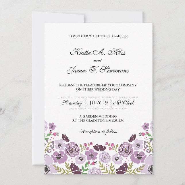 Floral Wedding Invitation | Purple (Front)