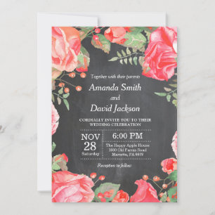 Floral Wedding Invitation Red Watercolor Floral