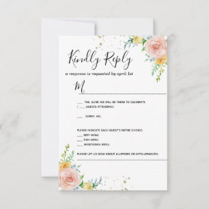 Floral Wedding invitation RSVP card gold dusk pink