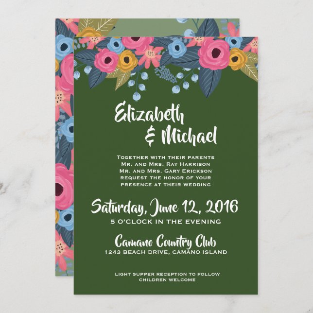 Floral Wedding Invitation Template (Front/Back)