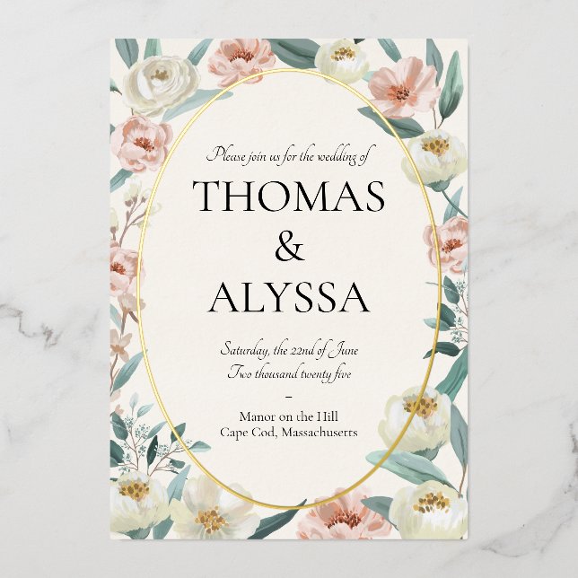 Floral Wedding Invitation with foil detail (Front)