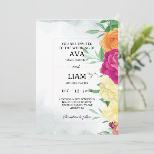 Floral Wedding Invitation with Modern Framed Text