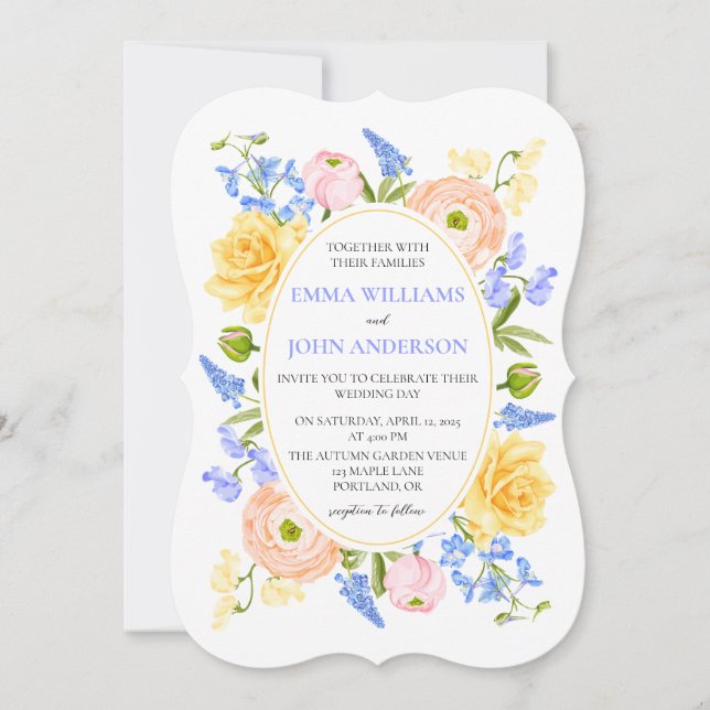 Floral Wedding Invitation with Pastel Flowers (Front)