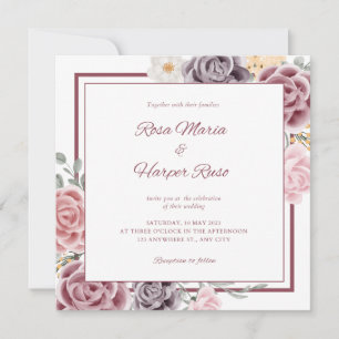 Floral Wedding Invitation With Photo In The Back