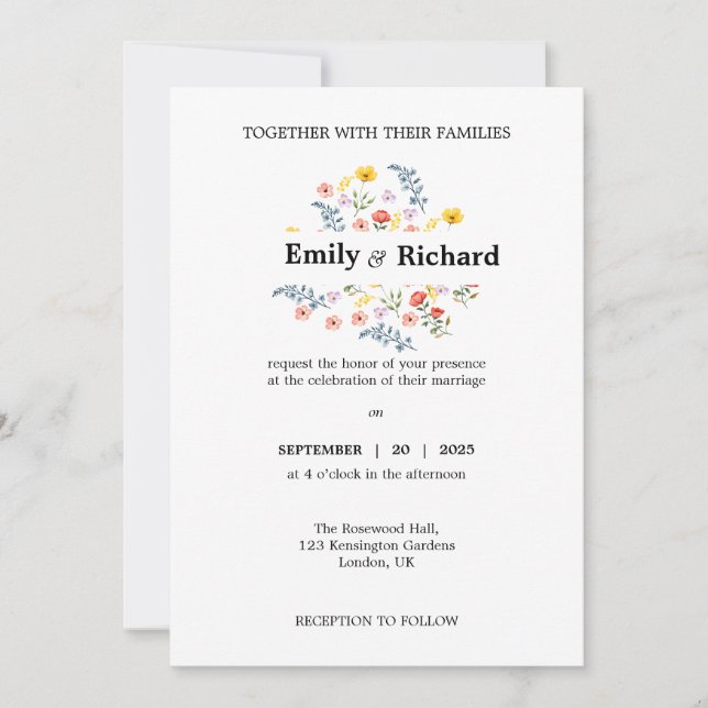 Floral Wedding Invitation with Watercolor Flowers  (Front)