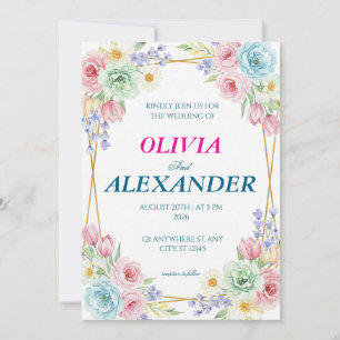 Floral Wedding Invitations Colorful Spring