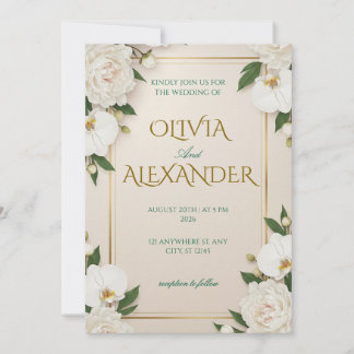 Floral Wedding Invitations Luxurious White