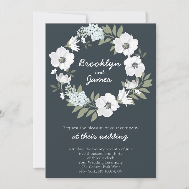 Floral Wedding Invitations White Wreath (Front)