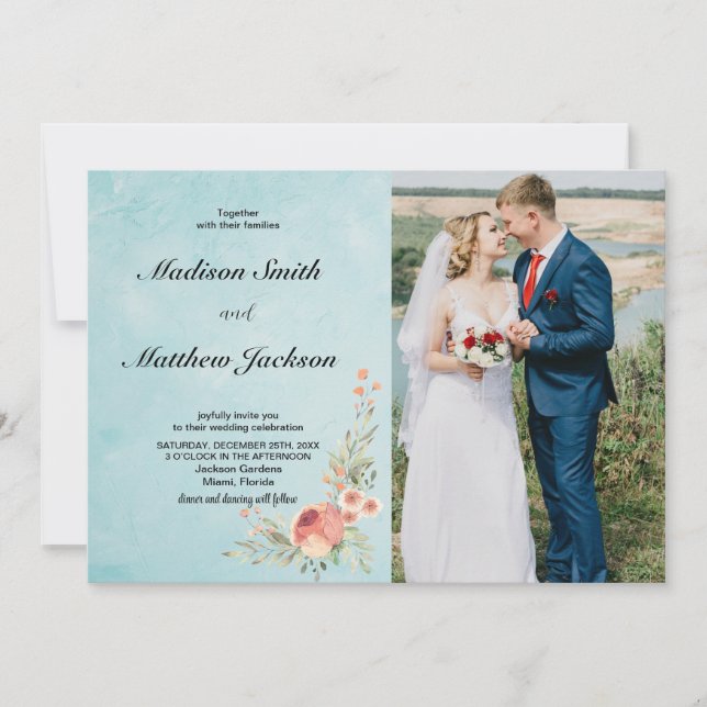 Floral Wedding Invitations with photo (Front)