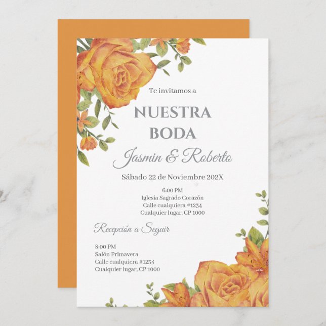 Floral Wedding invite in Spanish (Front/Back)