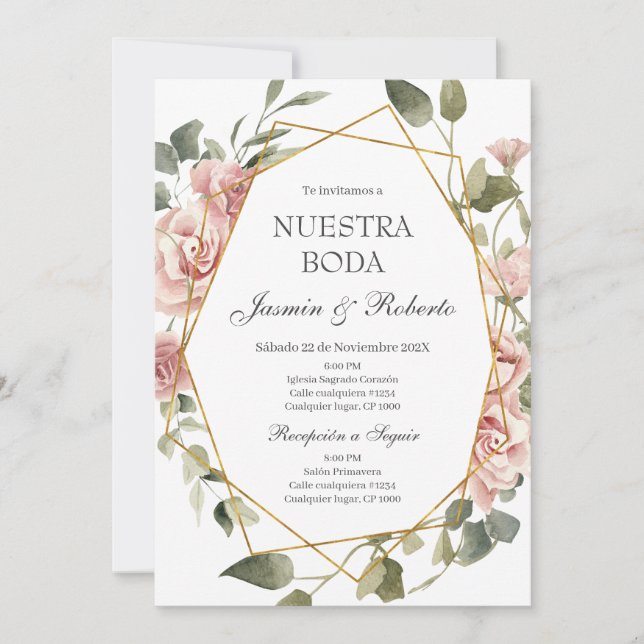 Floral Wedding invite in Spanish (Front)