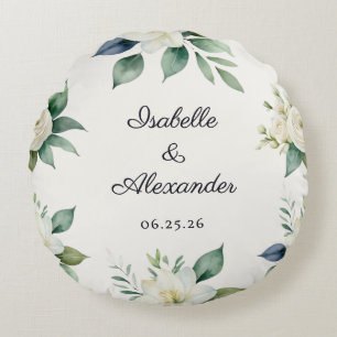 Floral Wedding Keepsake Elegant Decor Personalised Round Cushion