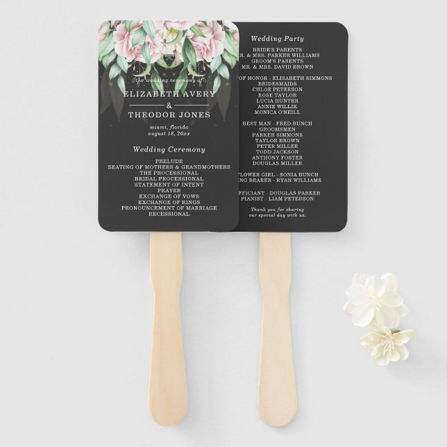 Floral Wedding Luxury Black and Pink Hand Fan (Front and Back)