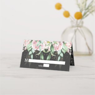 Floral Wedding Luxury Black and Pink Place Card