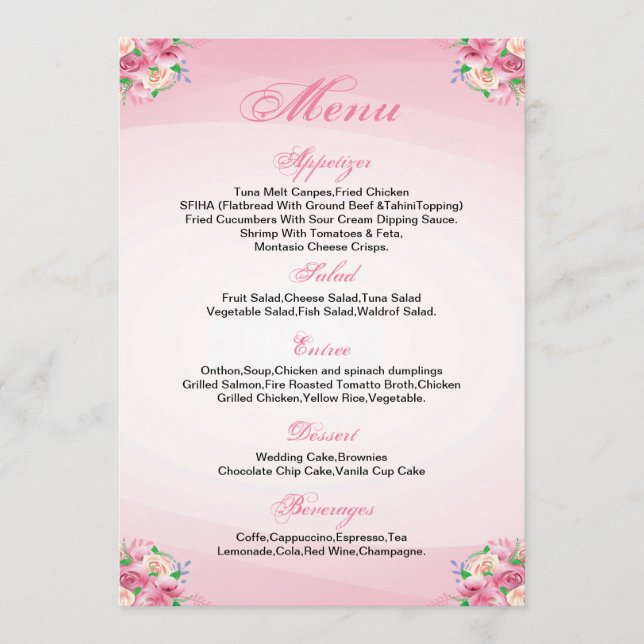 Floral Wedding Menu Card (Front)