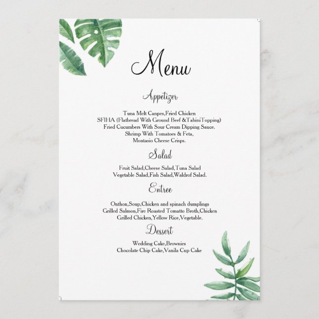Floral Wedding Menu Card (Front)