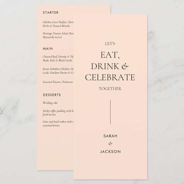 Floral Wedding Menu in Peach (Front/Back)