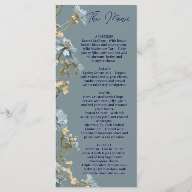 Floral Wedding Menu, Minimalist Menu, Elegant  Menu (Front)