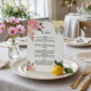 Floral Wedding Menu, Minimalist Menu Pedestal Sign