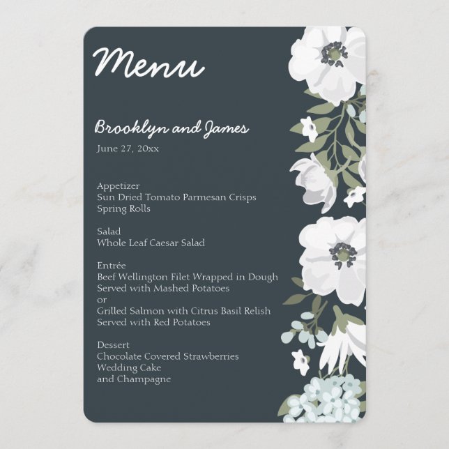 Floral Wedding Menu With White Flowers (Front)
