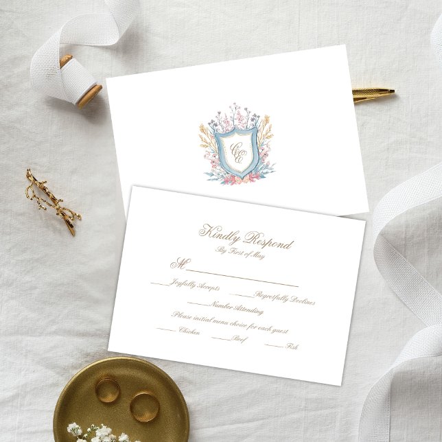 Floral Wedding Monogram Crest RSVP Card (Creator Uploaded)