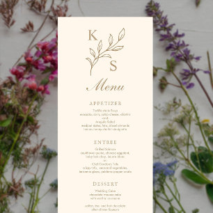Floral Wedding Monogram Minimalist  Menu