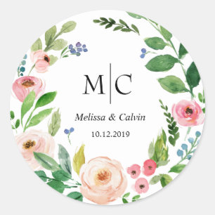 Floral Wedding Monogram Sticker / Label