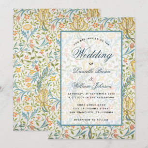 Floral Wedding Morris Pattern Elegant Script Invitation